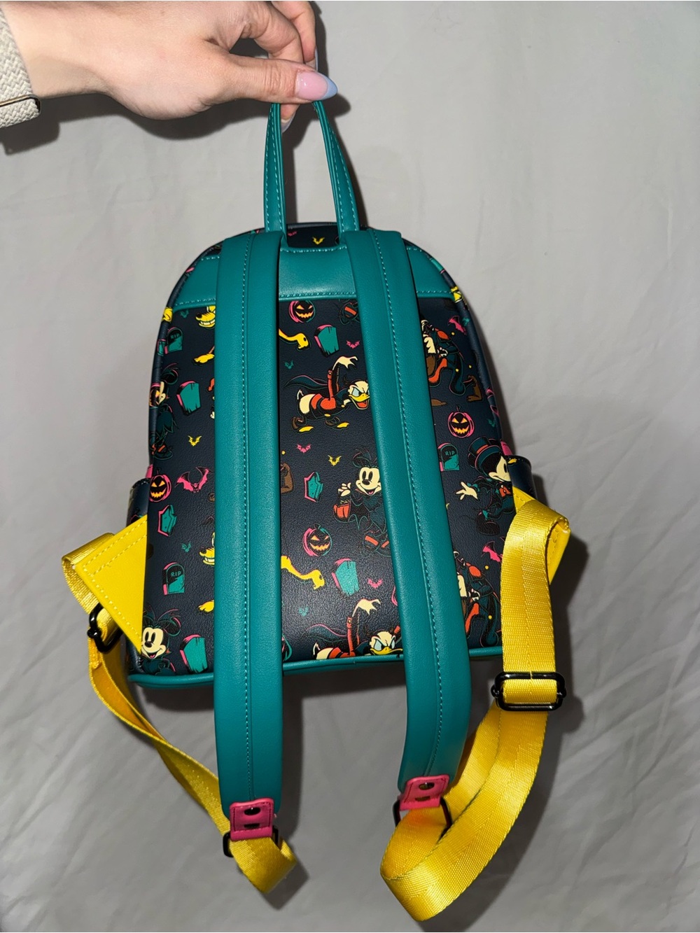 Loungefly Neon Pumpkin Mickey Backpack in Pink, Teal & Yellow - Picture 5 of 5